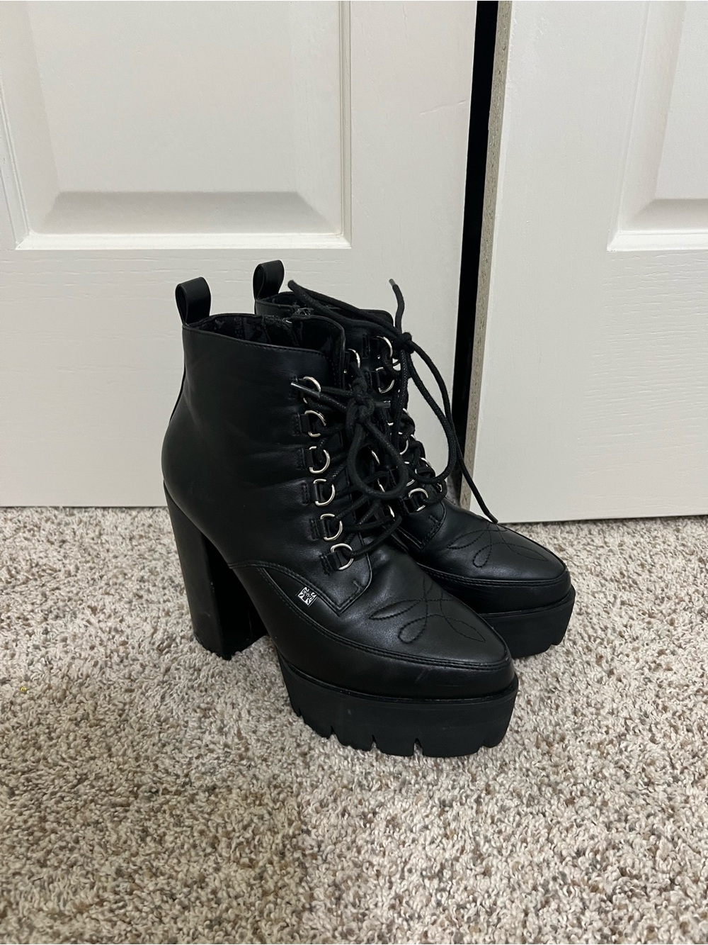 T.U.K Black 6 Ring Point Bootie Platform Heel